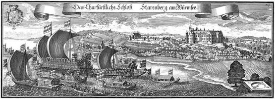 Starnberg Schloß mit Prunkschiff Bucentaurus