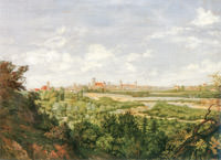 Die Isar bei Thalkirchen mit einer Gesamtansicht Münchens