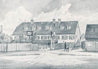 Lohnkutscher Krenkl-Haus, Ecke Schiller- und Bayerstraße. 1850