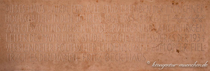 Gedenktafel - Fritz Beck Studentenhaus – Denkmal/Kunstwerk in München