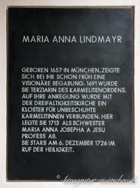 Gedenktafel  - Maria Anna Lindmayr