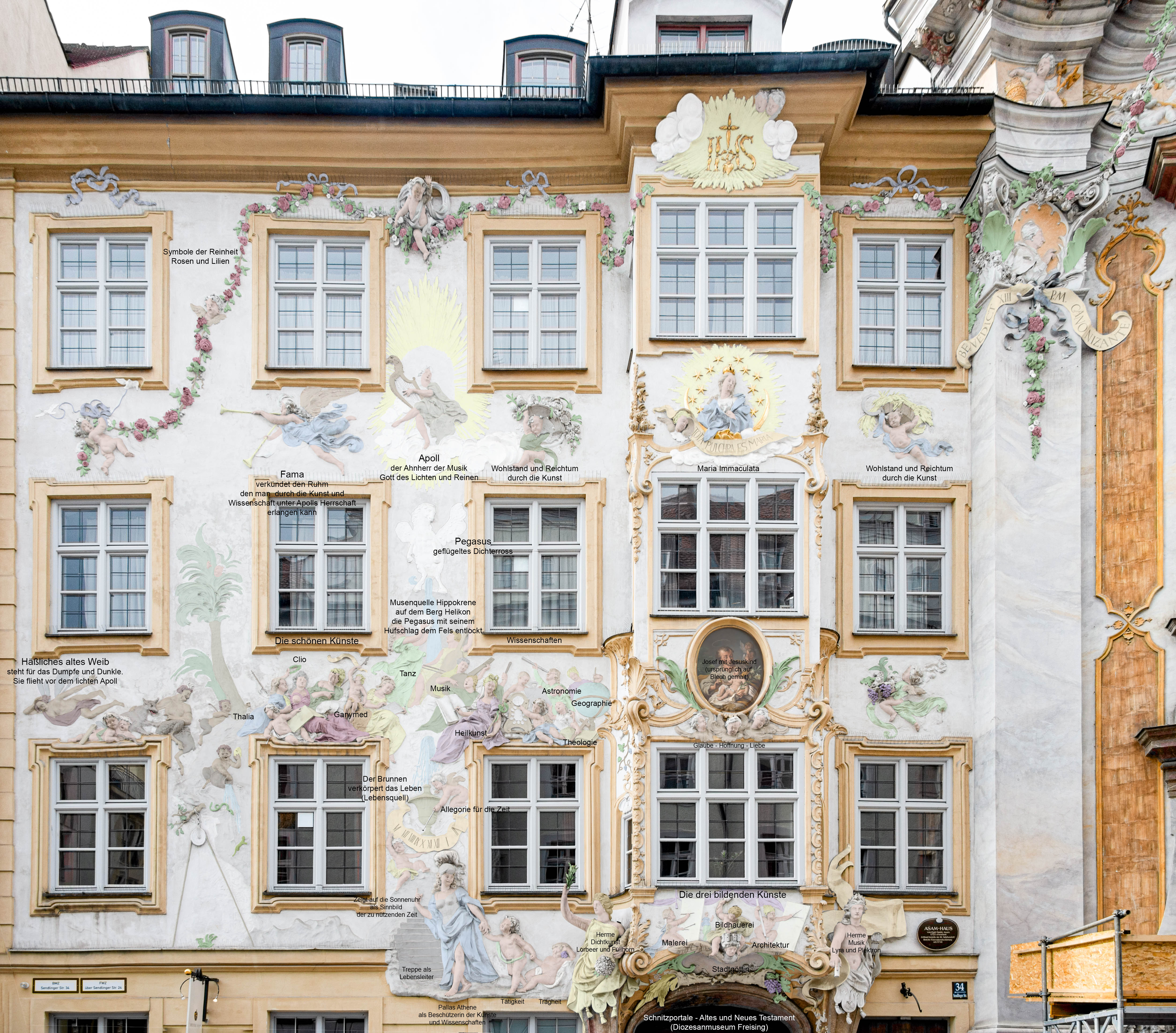 Asamhaus - Fassade - Asam Egid Quirin – Denkmal/Kunstwerk in München