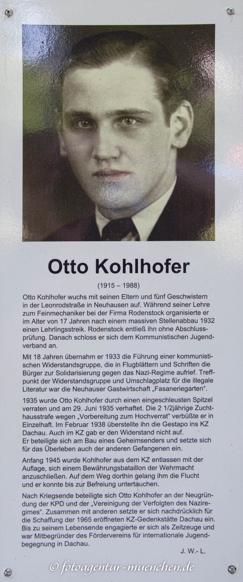 Gedenkstele für Otto Kohlhofer - Kastner Wolfram, Reuther Ingrid, Grube Ernst, Mühldorfer Friedbert, Strauß Eva, Wagemann-Laquai Judi – Denkmal/Kunstwerk in München