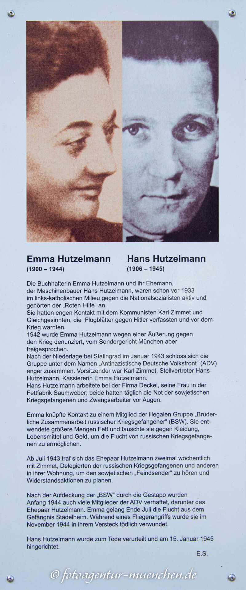 Gedenkstele für Emma Hutzelmann und Hans Hutzelmann - Kastner Wolfram, Reuther Ingrid, Grube Ernst, Mühldorfer Friedbert, Strauß Eva, Wagemann-Laquai Judi – Denkmal/Kunstwerk in München