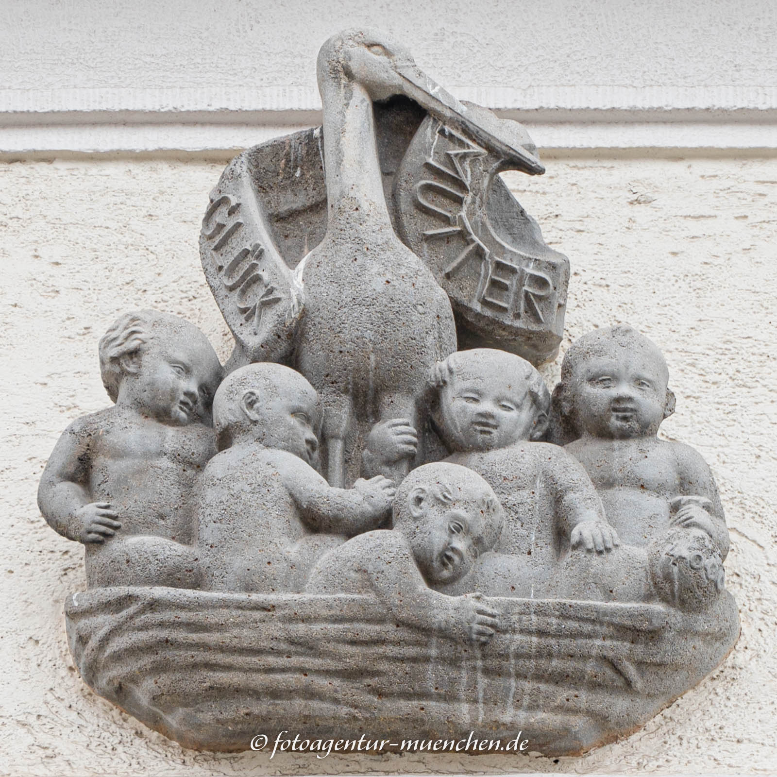 Bauschmuck - Storch mit Kindern