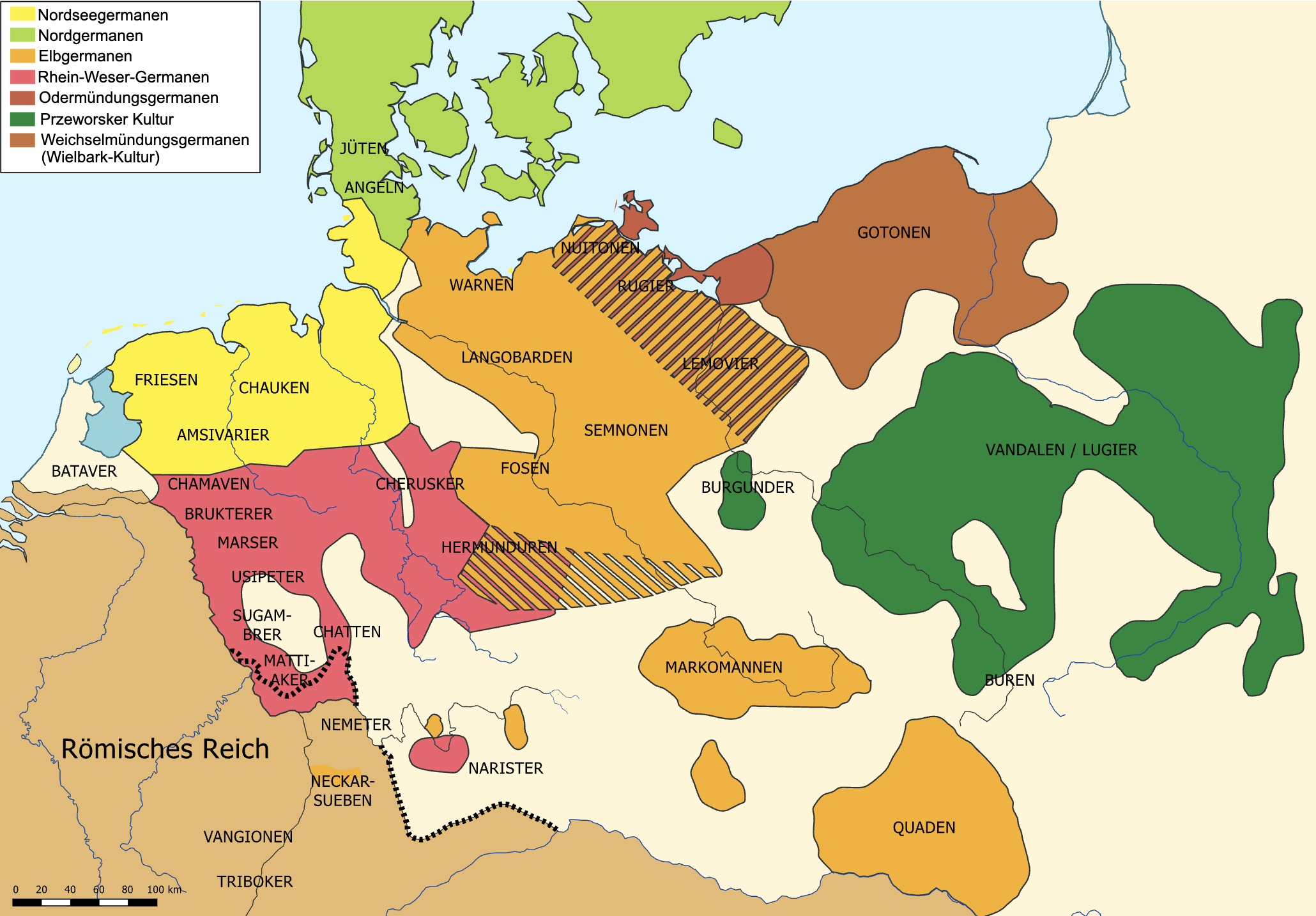 Die germanischen Stämme in der Mitte des 1. Jahrhunderts n. Chr.