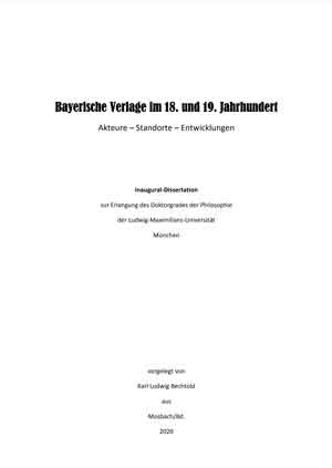 Cover: Bayerische Verlage im 18. und 19. Jahrhundert