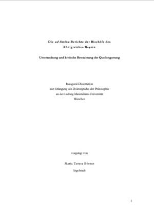 Cover: Die ad limina-Berichte der Bischöfe des Königreiches Bayern