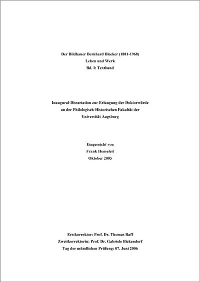 Buchcover: Der Bildhauer Bernhard Bleeker (1881-1968) Leben und Werk von Henseleit Frank