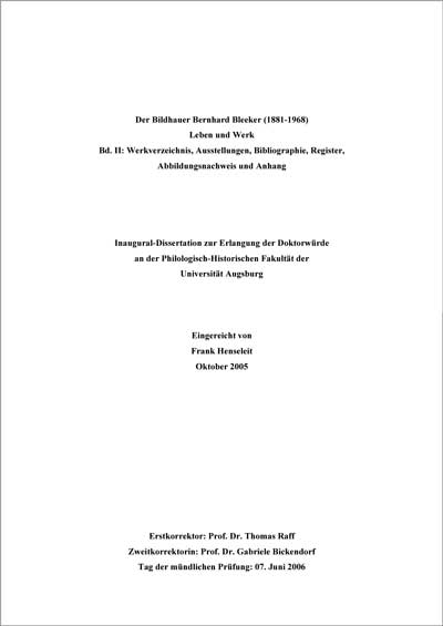 Der Bildhauer Bernhard Bleeker (1881-1968) Leben und Werk