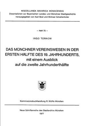 München Buch Das Münchner Vereinswesen in der ersten Hälfte des 19. Jahrhunderts.